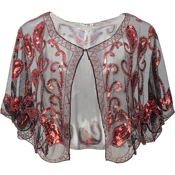 Accessories - Shawl Wraps Sequin Beaded Cape Black Red